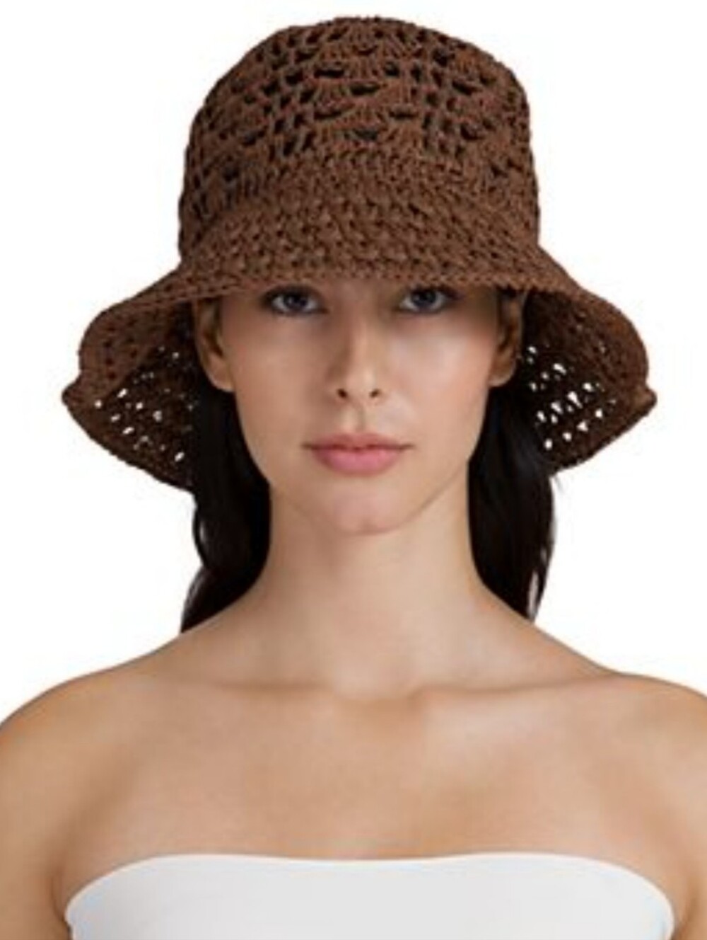 Brown Crochet Bucket Hat - Women's Summer Accessory